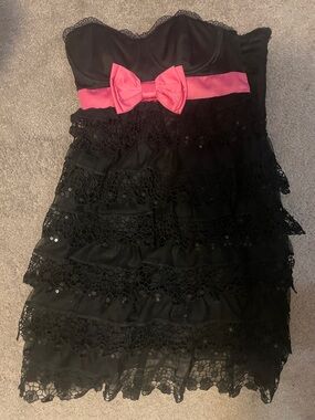 Betsey Johnson Sequin Ruffle Bow lace Dress